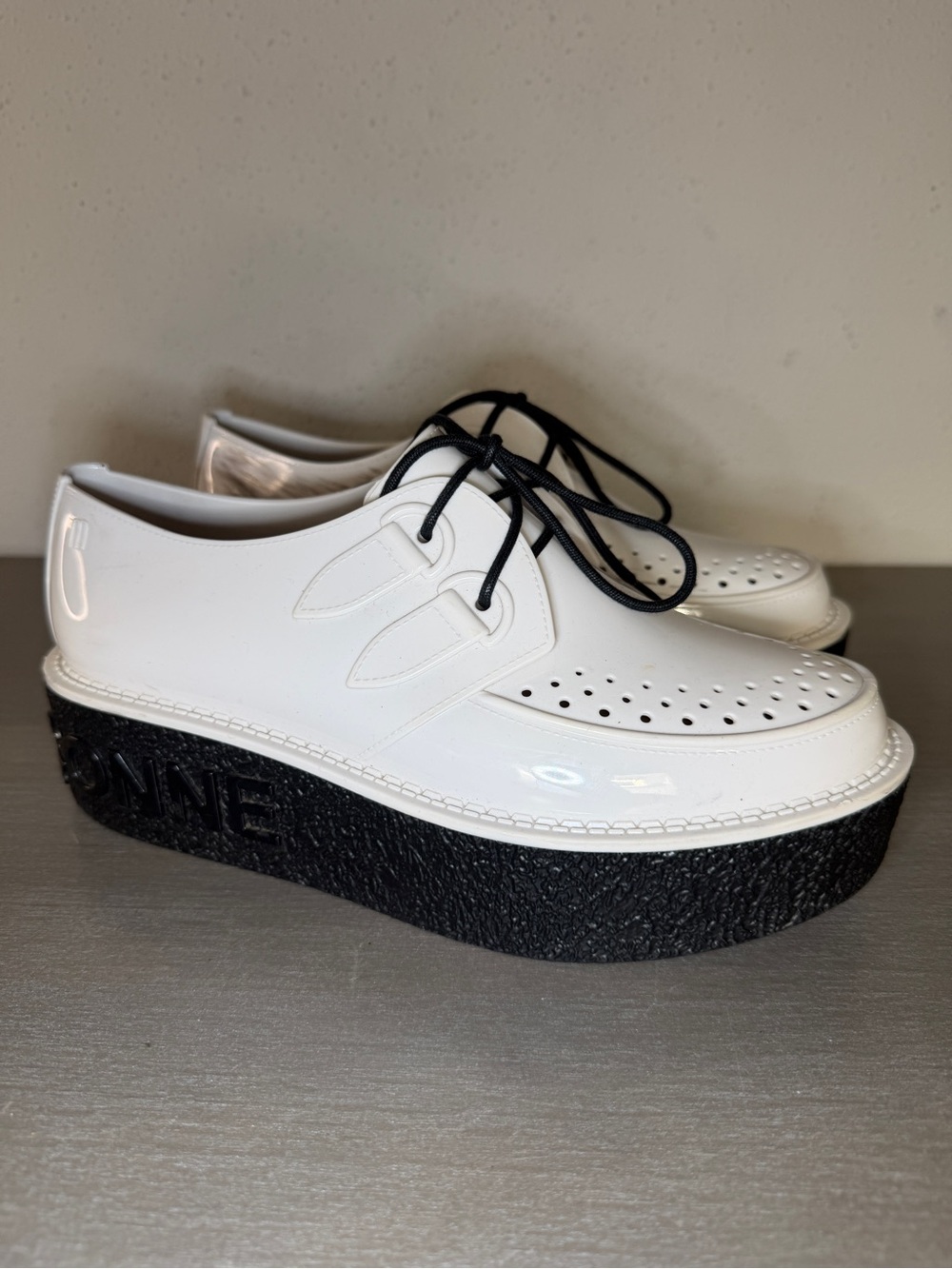 Melissa x A La Garconne Creeper Womens White Platform Lace-Up Jelly Shoes Size 8